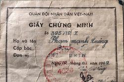 Giấy chứng minh của đồng chí Phạm Mạnh Tường