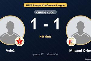 Velež hòa Milsami Orhei nhờ bàn gỡ phút 90 ở vòng loại Conference League