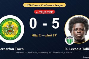 TRỰC TIẾPTrực tiếp Caernarfon Town vs FC Levadia Tallinn: FC Levadia Tallinn nới rộng cách biệt 0-5