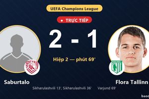 TRỰC TIẾPTrực tiếp Saburtalo vs Flora Tallinn: Flora Tallinn rút ngắn cách biệt 2-1