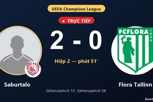 TRỰC TIẾPTrực tiếp Saburtalo vs Flora Tallinn: Hiệp 2 bắt đầu, Saburtalo dẫn 2-0