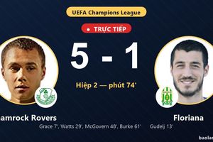 TRỰC TIẾPTrực tiếp Shamrock Rovers vs Floriana: Shamrock Rovers nới rộng cách biệt 5-1