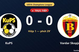 TRỰC TIẾPTrực tiếp KuPS vs Vardar Skopje: Hiệp 2 bắt đầu, hòa 0-0