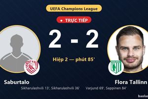 TRỰC TIẾPTrực tiếp Saburtalo vs Flora Tallinn: Flora Tallinn gỡ hòa 2-2