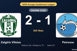 Thống kê trận đấu FK Zalgiris Vilnius 2-1 Petrovac: N. Mihajlovic tỏa sáng, FK Zalgiris Vilnius giành trọn 3 điểm