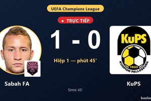 TRỰC TIẾPTrực tiếp Sabah FA vs KuPS: Hiệp 2 bắt đầu, Sabah FA dẫn 1-0