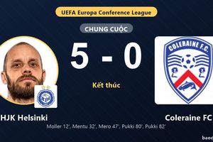HJK Helsinki thắng đậm, Coleraine FC nhận thất bại nặng nề ở vòng loại