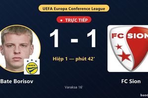TRỰC TIẾPTrực tiếp Bate Borisov vs FC Sion: Hết hiệp 1, hòa 1-1