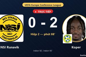 TRỰC TIẾPTrực tiếp NSI Runavik vs Koper: Koper nhân đôi cách biệt