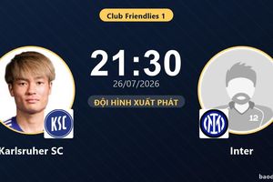 TRỰC TIẾPTrực tiếp Karlsruher SC vs Inter: Đội hình xuất phát