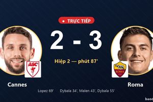 TRỰC TIẾPTrực tiếp Cannes vs Roma: Roma dẫn 3-2