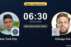 TRỰC TIẾPTrực tiếp New York City vs Chicago Fire: Đội hình xuất phát