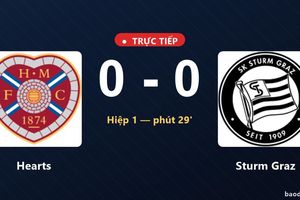 TRỰC TIẾPTrực tiếp Hearts vs Sturm Graz: Hết hiệp 1, hòa 0-0