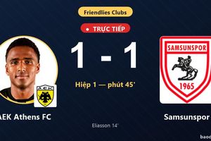 TRỰC TIẾPTrực tiếp AEK Athens FC vs Samsunspor: Hiệp 2 bắt đầu, hòa 1-1