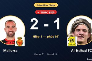TRỰC TIẾPTrực tiếp Mallorca vs Al-Ittihad FC: Hết hiệp 1, Mallorca dẫn 2-1