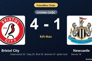 Thống kê trận đấu Bristol City 4-1 Newcastle: Bristol City thắng đậm thuyết phục