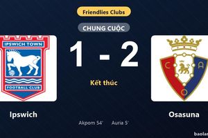 Thống kê trận đấu Ipswich 1-2 Osasuna: Osasuna giành chiến thắng chung cuộc