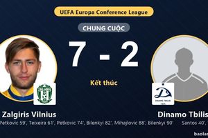 FK Zalgiris Vilnius thắng đậm, Dinamo Tbilisi nhận thất bại nặng nề