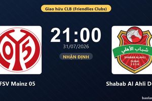 TRỰC TIẾPTrực tiếp FSV Mainz 05 vs Shabab Al Ahli Dubai: Shabab Al Ahli Dubai bị VAR từ chối bàn thắng