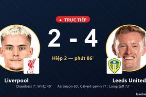 TRỰC TIẾPTrực tiếp Liverpool vs Leeds United: Leeds United nới rộng cách biệt 2-4