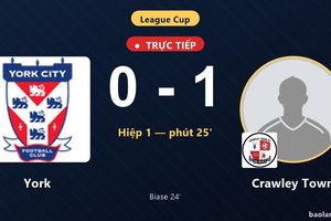 TRỰC TIẾPTrực tiếp York vs Crawley Town: Hiệp 2 bắt đầu, Crawley Town dẫn 1-0