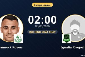 TRỰC TIẾPTrực tiếp Shamrock Rovers vs Egnatia Rrogozhinë: Đội hình xuất phát