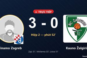 TRỰC TIẾPTrực tiếp Dinamo Zagreb vs Kauno Žalgiris: Dinamo Zagreb nới rộng cách biệt 3-0