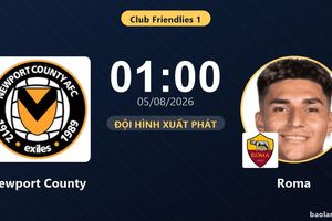 TRỰC TIẾPTrực tiếp Newport County vs Roma: Đội hình xuất phát