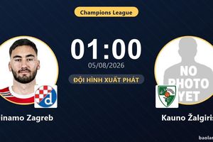 TRỰC TIẾPTrực tiếp Dinamo Zagreb vs Kauno Žalgiris: Đội hình xuất phát