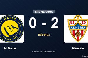 Thống kê trận đấu Al Nassr 0-2 Almería: Adrían Embarba tỏa sáng, Almería giành trọn 3 điểm