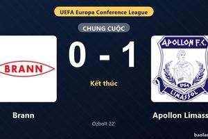 Thống kê trận đấu Brann 0-1 Apollon Limassol: A. Ozbolt tỏa sáng, Apollon Limassol giành trọn 3 điểm
