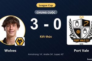 Thắng đậm Port Vale 3-0, Wolves giành vé đi tiếp, tiễn đối thủ rời League Cup