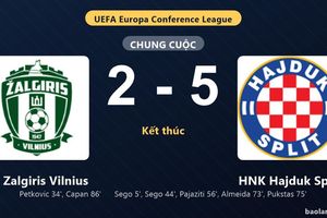 Thống kê trận đấu FK Zalgiris Vilnius 2-5 HNK Hajduk Split: HNK Hajduk Split thắng đậm thuyết phục