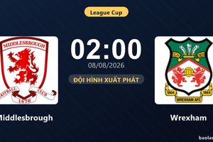TRỰC TIẾPTrực tiếp Middlesbrough vs Wrexham: Đội hình xuất phát