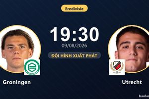 TRỰC TIẾPTrực tiếp Groningen vs Utrecht: Đội hình xuất phát
