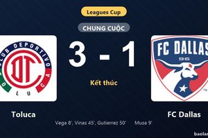 Thống kê trận đấu Toluca 3-1 FC Dallas: E. Gutierrez tỏa sáng, Toluca giành trọn 3 điểm