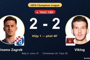 TRỰC TIẾPTrực tiếp Dinamo Zagreb vs Viking: Hết hiệp 1, hòa 2-2
