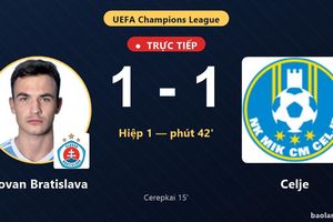 TRỰC TIẾPTrực tiếp Slovan Bratislava vs Celje: Hiệp 2 bắt đầu, hòa 1-1