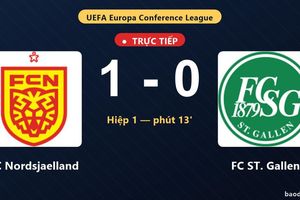 TRỰC TIẾPTrực tiếp FC Nordsjaelland vs FC ST. Gallen: Hiệp 2 bắt đầu, FC Nordsjaelland dẫn 1-0