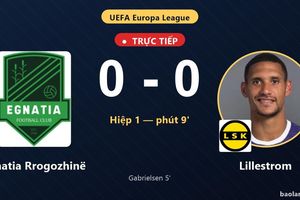 TRỰC TIẾPTrực tiếp Egnatia Rrogozhinë vs Lillestrom: Hiệp 2 bắt đầu, hòa 0-0