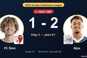 TRỰC TIẾPTrực tiếp FC Sion vs Ajax: Ajax vượt lên dẫn trước