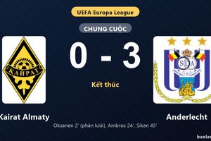 Thống kê trận đấu Kairat Almaty 0-3 Anderlecht: D. Sikan tỏa sáng, Anderlecht giành chiến thắng, đi tiếp