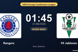 TRỰC TIẾPTrực tiếp Rangers vs FK Jablonec: Hết hiệp 1, hòa 0-0