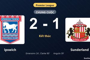 Thống kê trận đấu Ipswich 2-1 Sunderland: J. Clarke tỏa sáng, Ipswich giành trọn 3 điểm