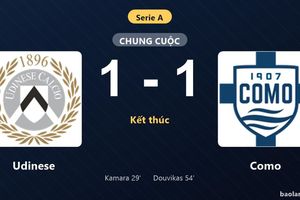 Thống kê trận đấu Udinese 1-1 Como: Hai đội chia điểm