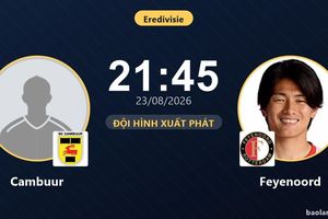 TRỰC TIẾPTrực tiếp Cambuur vs Feyenoord: Đội hình xuất phát