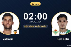 TRỰC TIẾPTrực tiếp Valencia vs Real Betis: Hiệp 2 bắt đầu, hòa 0-0
