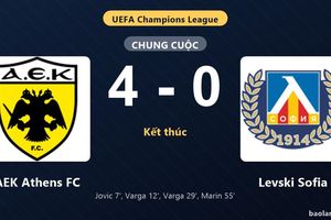 Thống kê trận đấu AEK Athens FC 4-0 Levski Sofia: R. Marin tỏa sáng, AEK Athens FC giành lợi thế trước lượt còn lại