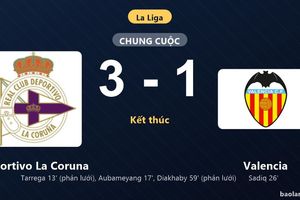 Thống kê trận đấu Deportivo La Coruna 3-1 Valencia: P. Aubameyang tỏa sáng, Deportivo La Coruna giành trọn 3 điểm