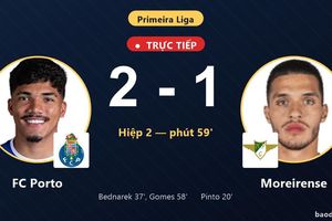TRỰC TIẾPTrực tiếp FC Porto vs Moreirense: FC Porto vượt lên dẫn trước